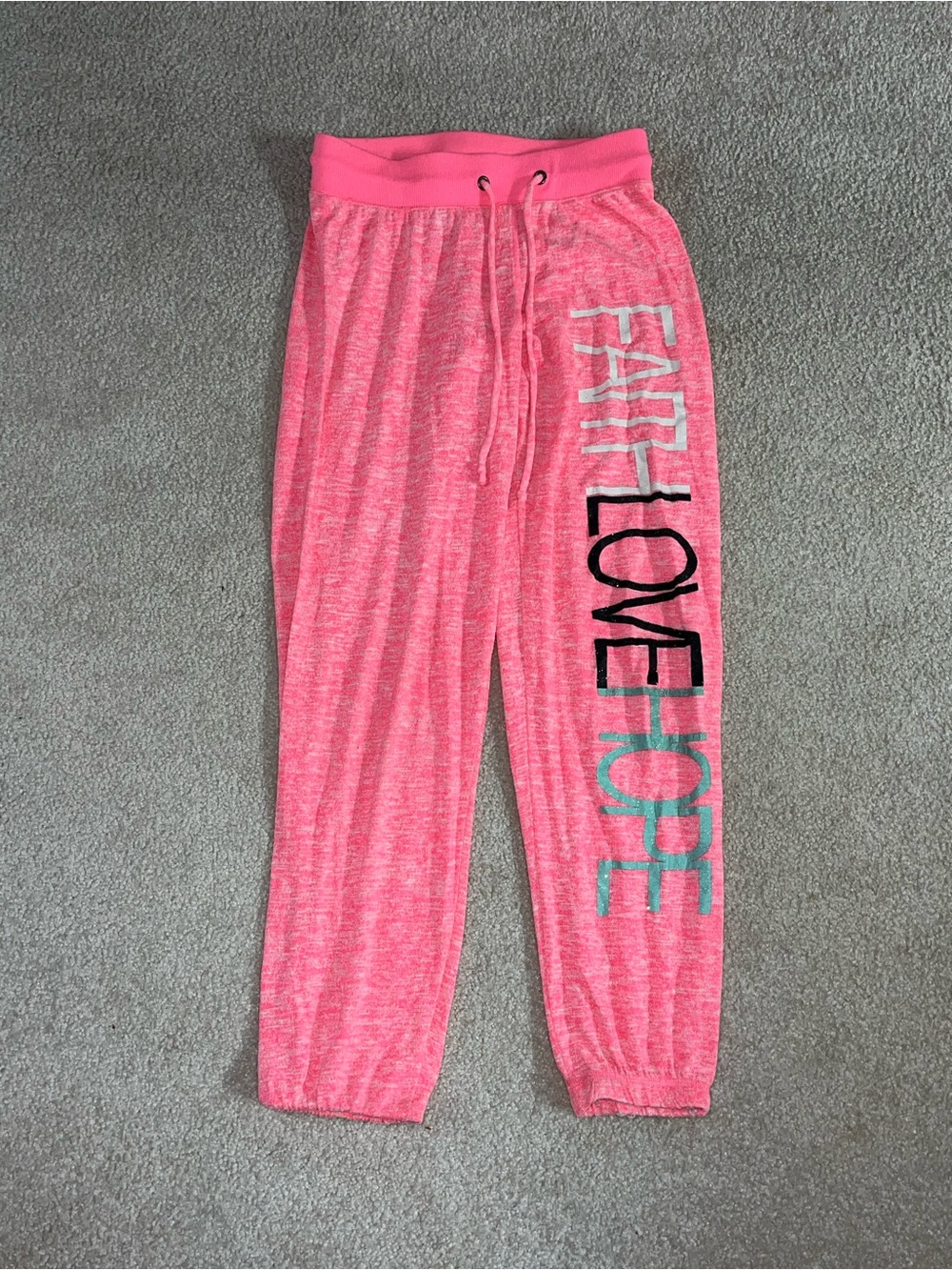 No Boundaries Pink “Faith Love Hope” Jogger Sweatpants Size S (3-5)